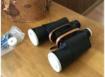 Vintage Binoculars With Brown Leather Case