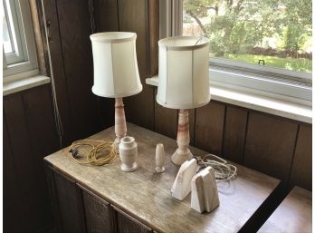 Beautiful Vintage Alabaster Lamp And Book And Set With Additional Pieces