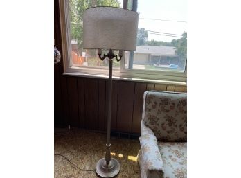 Beautiful Tall Vintage Brass Lamp With Glass Lens And Lampshade