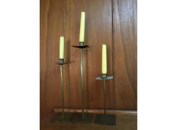Lot Of 3 Metal Candle Holders With Drip Pan