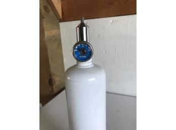 18 Inch Tall Metal Gas Tank With Blue Gauge