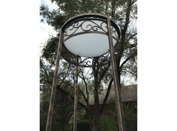 6' Tall Thin Circular Metal Knickknack Display With Frosted Glass Circular Shelves