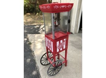 Really Cute Modern, Vintage Styled Popcorn Cart On Wheels With Supplies (needs Cleaning)