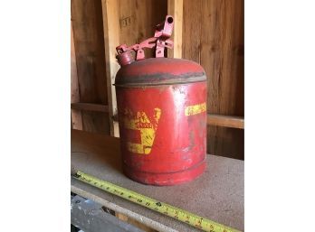 Heavy Duty Vintage Gas Can With Affixed Hinged Lid And Handle