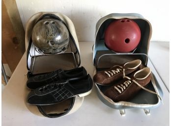 Two Bowling Balls With Bags & Two Sets Of Size 13 Bowling Shoes