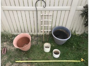 Two Large Planting Pots And Two Small White Ceramic Pots