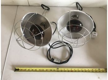 Two Utility Shop Lights With Cages And Clamps