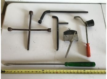 Assortment Of Automotive Tools Including Alignment Tool, Super Long Screwdriver, T-Wrench & More