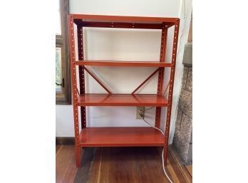 Cool Vintage Red/orange Lightweight Metal Shelf, 30 Inches Wide By 46 Inches Tall