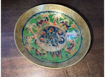 Beautiful Brass Footed Bowl With Camels And Palm Trees - Made In Jerusalem