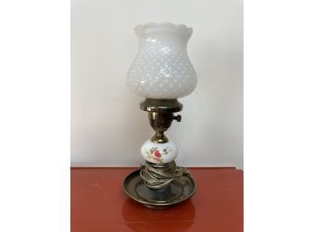Vintage Milk Glass Lamp With Red Roses (see Photos For Condition)