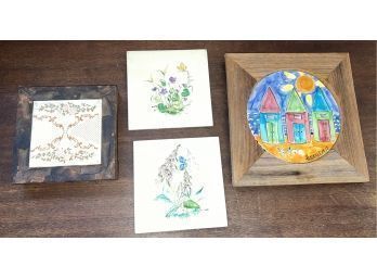 Collection Of Tile Trivets With Handpainted Features