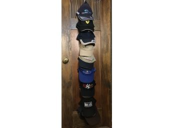 Big Collection Of Baseball Caps In Great Condition On Really Handy 'The Clip Hanger' Door Mount Cap Holder