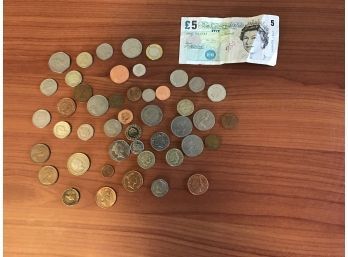British Coin Collection With British 5 Pound Paper Note