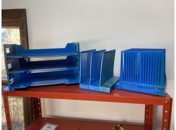Blue Plastic And Gray Plastic Desk And File Organizer Set