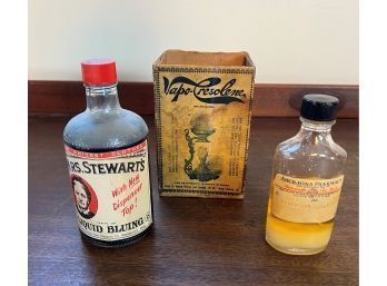 Antique Bottles And Boxes Of Medicinal And Laundry Products