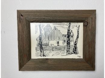 Framed Original Pen And Ink Landscape