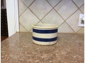 Roseville Pottery- Small Crock With Blue Stripes
