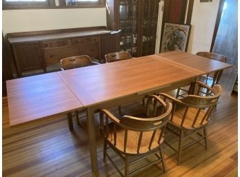 Beautiful Vintage Danish Modern Teak Extendable Dining Table With Barrel Back Dining Chairs