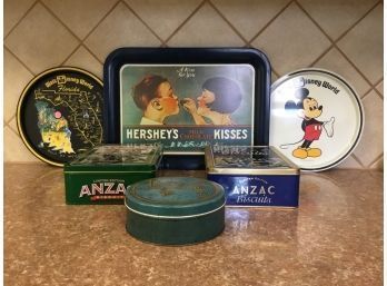 Collection Of Tins , Metal Plates, And Tray- Some Vintage