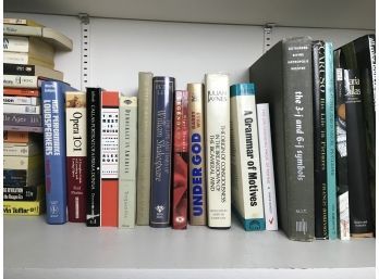 Upstairs Hallway Bottom Shelf Of Books Including Sociobiology Through Opera And Democracy In America