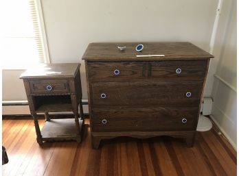 Cute Antique Dresser And Matching Side Table, 1930s From New York, Refurbished In The 70s, & 2 Extra Handles