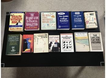 Assortment Of Books Including Drawing Tutorial, Home Repairs, Tax Guides, And Financial Topics