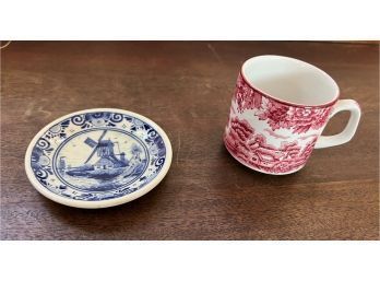 Handpainted China Plate And Red China Mug
