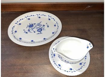 Matching Syracuse Nantucket Gravy Boat With Attached Underplate & Serving Platter