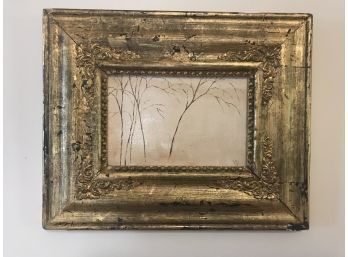 Small Framed Painting Of Autumn Leafless Trees In Antique Gilded Frame By Vince Pernicano Circa 1970s