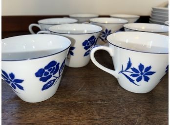 Set Of Amcrest China Plates, Cups, Bowls And Serving Platter - 'Blue Field' Pattern