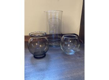 3 Assorted Size Glass Vases