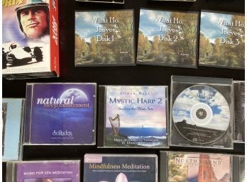 Miscellaneous Lot Featuring Meditation CDs, Plastic Recipe Card Holders With Cards, VHS Tape, And More
