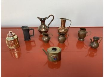 Nice Assortment Of Tiny Brass And Copper Miniature Pictures And Vessels