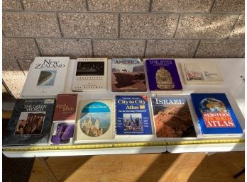 Big Assortment Of Large Atlases And World Travel Related Books