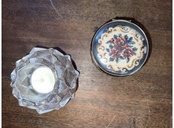 Cute Vintage Footed Jewelery Box And Glass Lotus Tealight Candle Holder