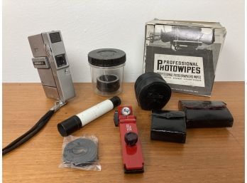 Eclectic Assortment Of Vintage Photographic Items Featuring A Really Neat Vintage NIKKOREX-8 Camera, And More