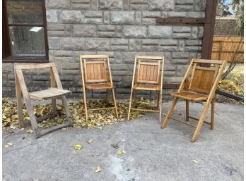 4 Antique Wooden Folding Chairs (three Matching, One Standalone)