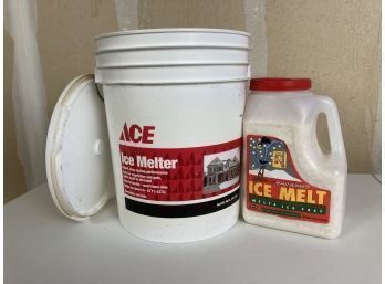 40 Pound Bucket Of Ace Brand Ice Melter And 12 Pound Jug Of Road Runner Icemelt