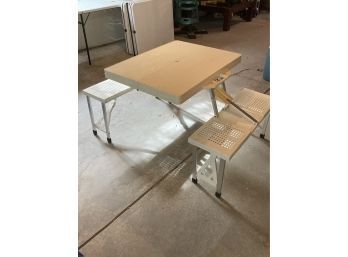 Cute Portable Fold Up Picnic Table With Attached Collapsible Benches (see Photo)