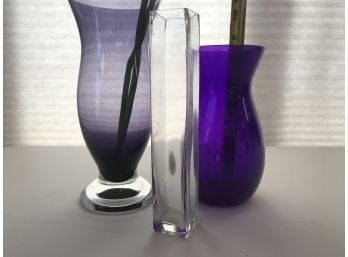 Beautiful Blue Vases And Tall Slender  Vase With Tall Decorative Grasses
