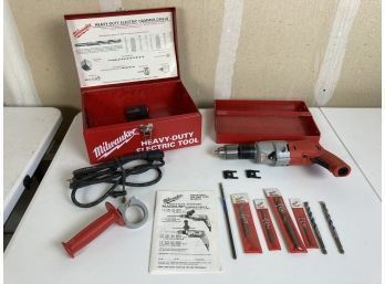 Really Nice Heavy Duty Milwaukee Brand Hammer Drill In Original Steel Case With Assortment Of Bits