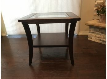 Hammered Copper And Wood Accent Side Table With Lower Shelf