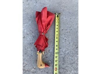 Red Umbrella With Wood Duck Head Handle