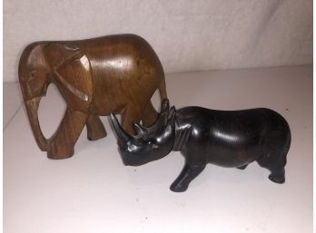 Cute Wooden Elephant And Rhino Figurines