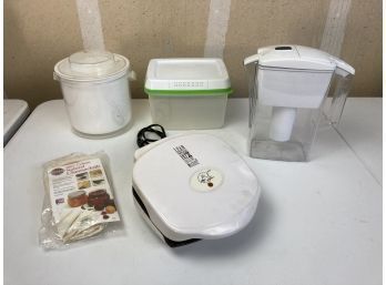 Assortment Of Kitchen Items Featuring Electric George Foreman Grill, Britta Filter Water Pitcher, And More