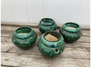 Four, Two Part Porcelain Ceramic Green Planting Pots