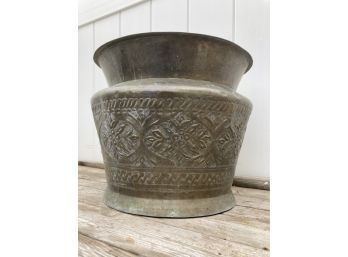 Large Vintage Engraved Copper Or Brass Kettle Pot