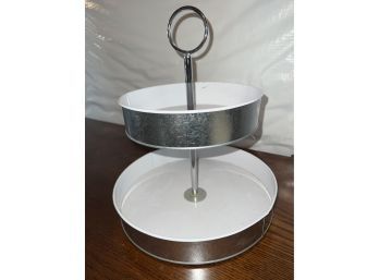 Silver & White Metal 2 Tiered Serving Tray