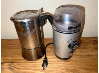 Stovetop Coffee Percolator With Coffee And Spice Grinder